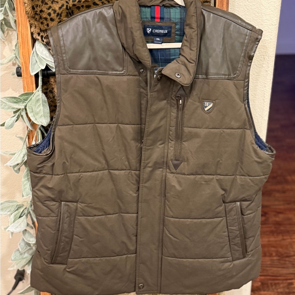 Daniel Cremieux Quilted Olive Brown Vest with Leather Trim